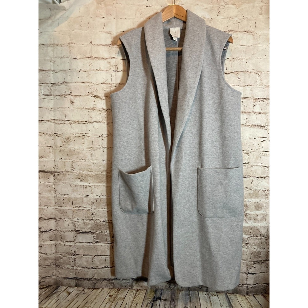 Joie Duster Cardigan XL Light Gray Open Front Long Line Lagenlook Vest